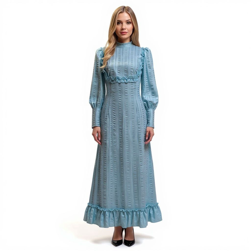 Vintage Juliet Sleeve Robin-Egg Blue Maxi Dress - Picture 1 of 16